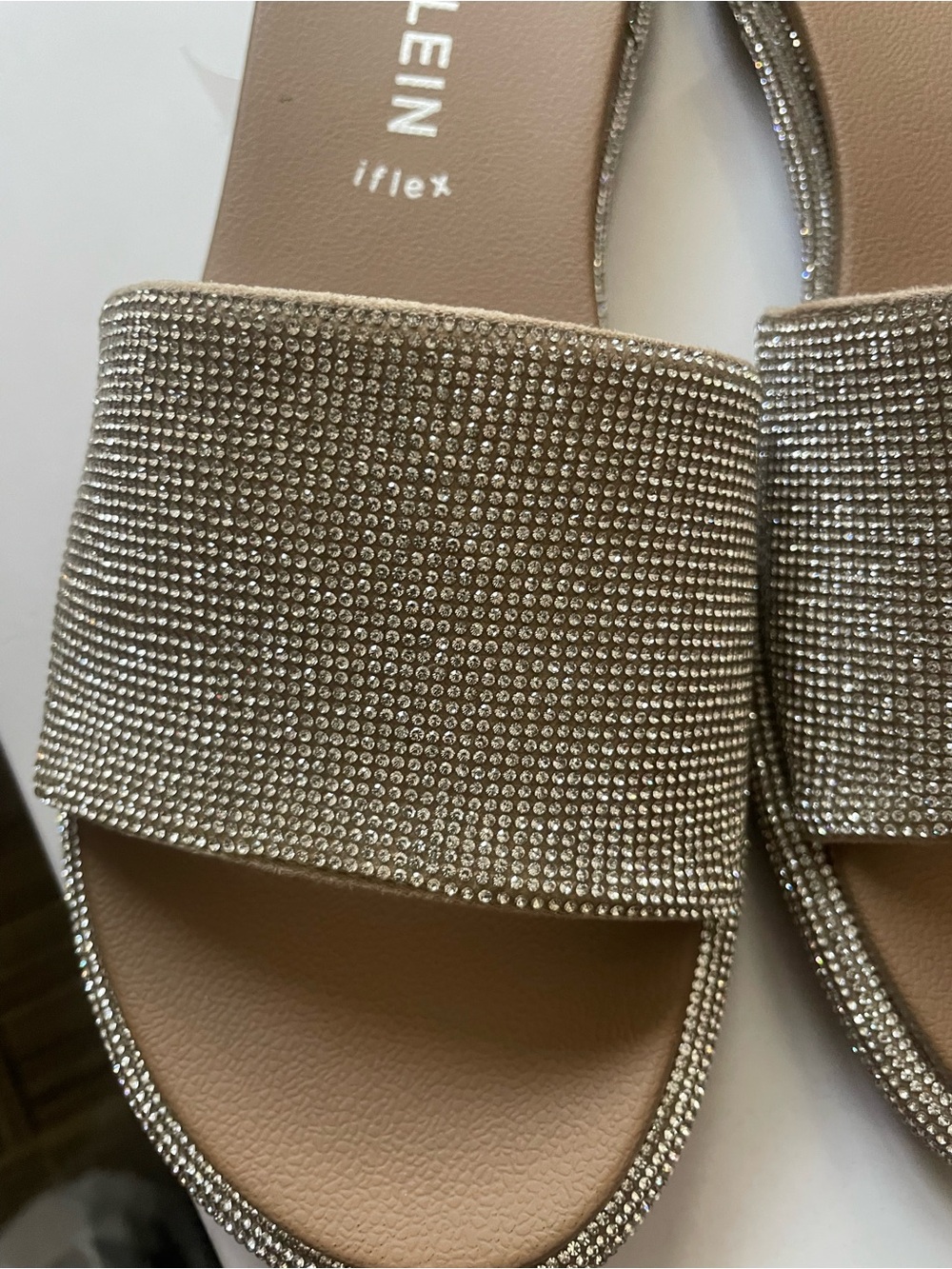 Anne Klein Amelie Beige Rhinestone Slide Sandals-Size 6.5 - Picture 3 of 13
